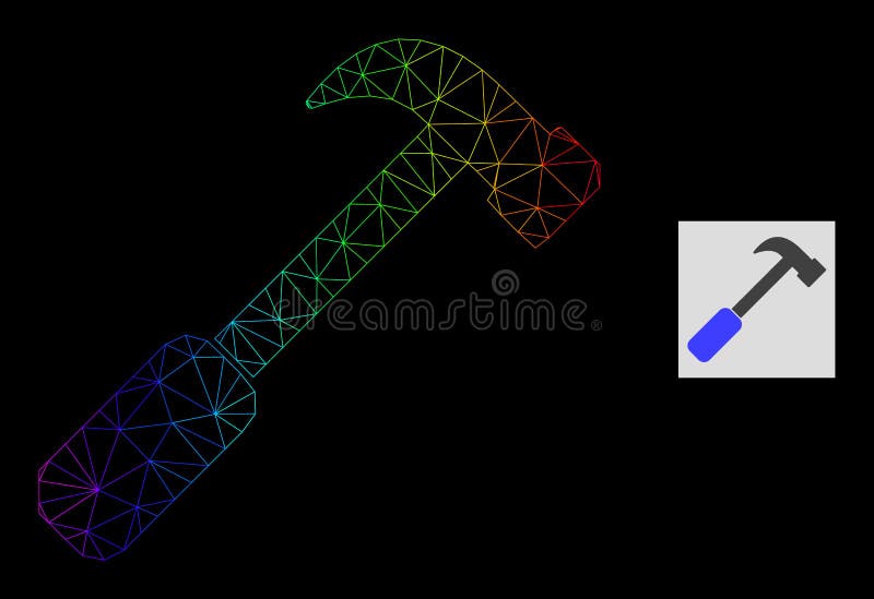 Rainbow Gradient Polygonal Mesh Hammer Icon vector illustration