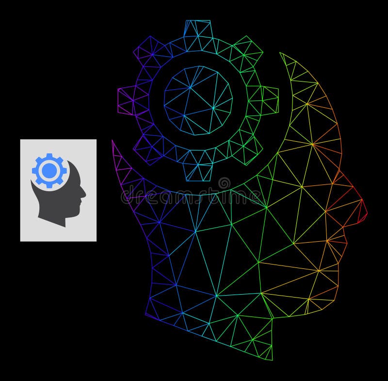 Rainbow Gradient Polygonal Mesh Human Intellect Gear Icon royalty free illustration