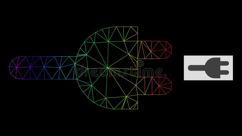 Rainbow Gradient Polygonal Net Electric Plug Icon stock illustration