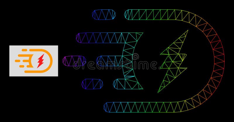 Rainbow Gradient Polygonal Net Electric Power Icon stock illustration