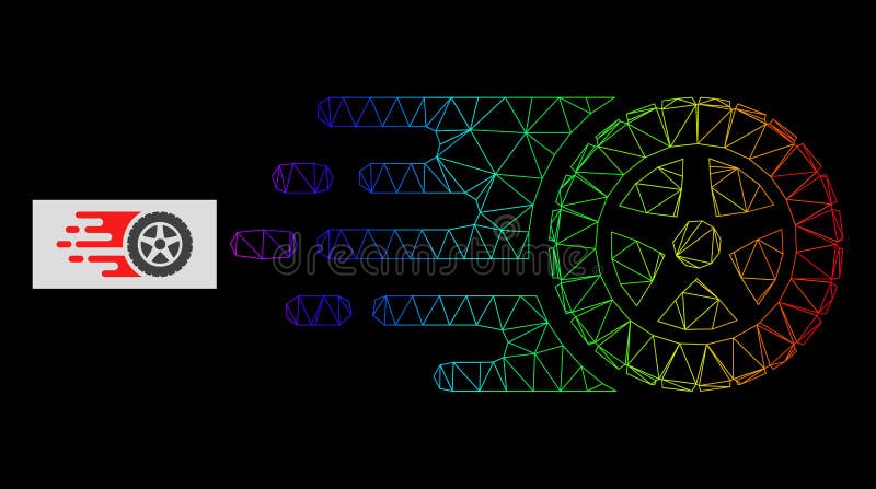 Rainbow Gradient Polygonal Net Tire Wheel Icon stock illustration