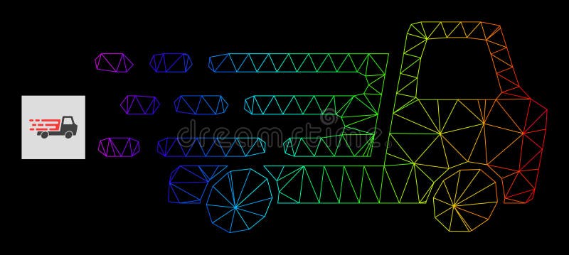Rainbow Gradient Polygonal Network Delivery Car Chassi Icon stock illustration