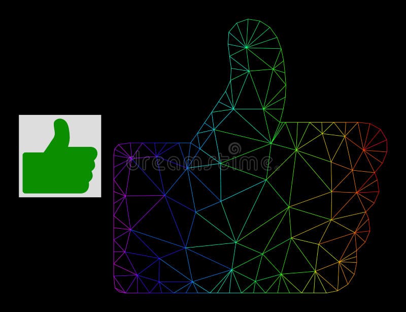 Rainbow Gradient Polygonal Network Thumb Up Icon stock illustration