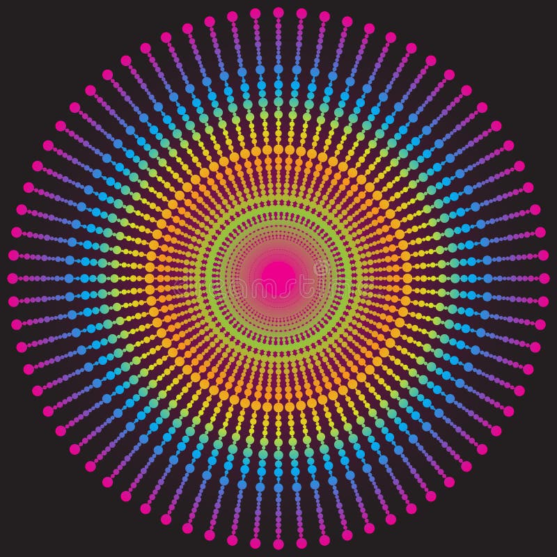 Rainbow gradient vintage round pattern on dark royalty free illustration