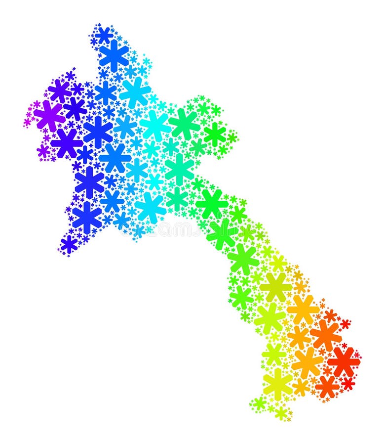 Rainbow Gradiented Frost Mosaic Laos Map with Snow vector illustration