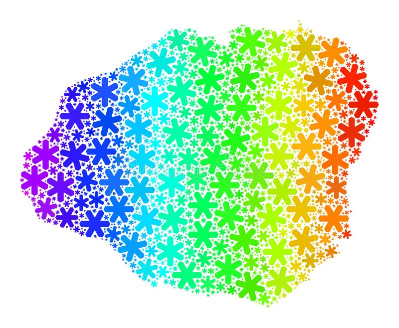 Rainbow Gradiented Icy Mosaic Kauai Island Map with Snow royalty free illustration