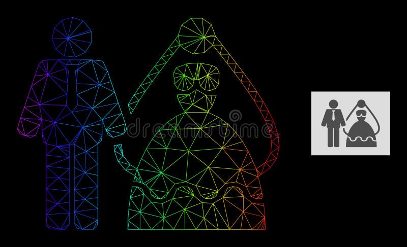 Rainbow Gradiented Polygonal Mesh Bride and Groom Icon royalty free illustration