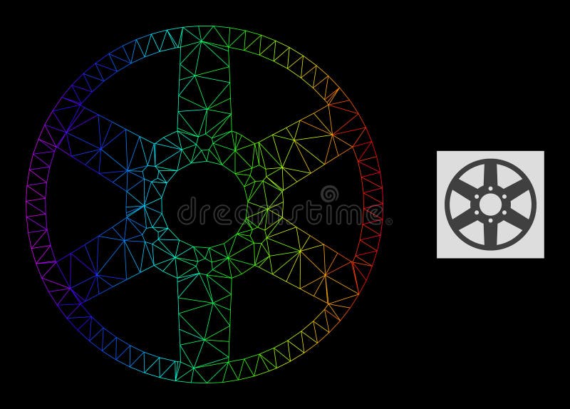 Rainbow Gradiented Polygonal Mesh Wheel Icon stock illustration