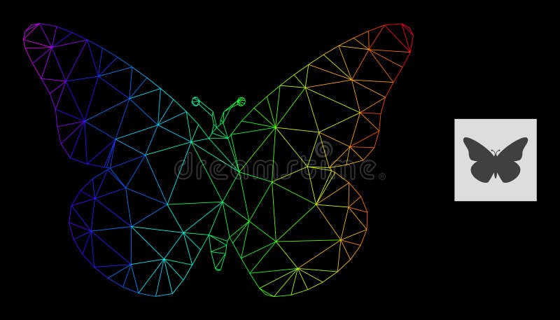 Rainbow Gradiented Polygonal Net Butterfly Icon stock illustration