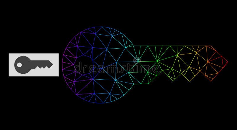 Rainbow Gradiented Polygonal Net Key Icon stock illustration