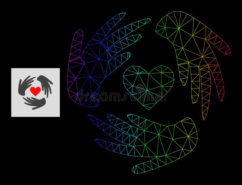 Rainbow Gradiented Polygonal Network Lovely Craft Hands Icon royalty free illustration