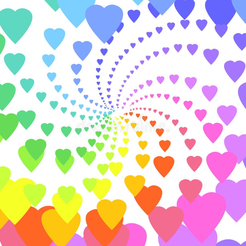 Background of rainbow hearts swirl