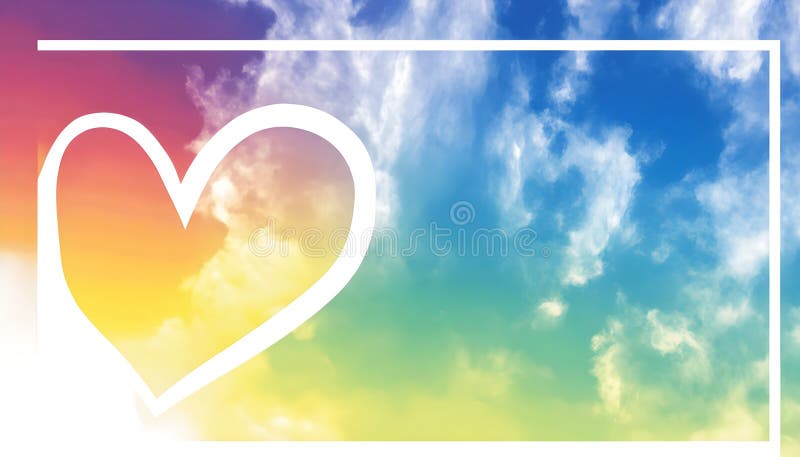Rainbow-Herz-Licht Berst Himmel Hintergrund schöne romantische ätherische Wolkenlandschaft mit einem pulsierenden Licht Bersten li lizenzfreie stockbilder