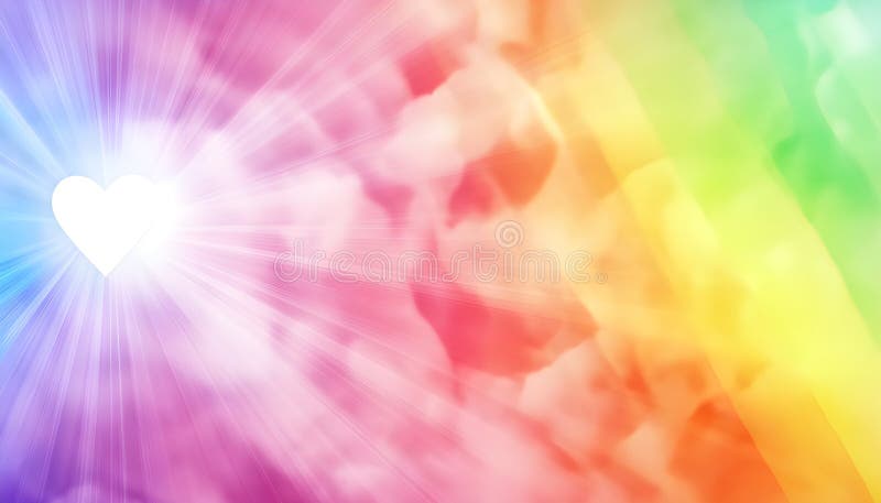 Rainbow-Herz-Licht Berst Himmel Hintergrund schöne romantische ätherische Wolkenlandschaft mit einem pulsierenden Licht Bersten li lizenzfreie stockbilder
