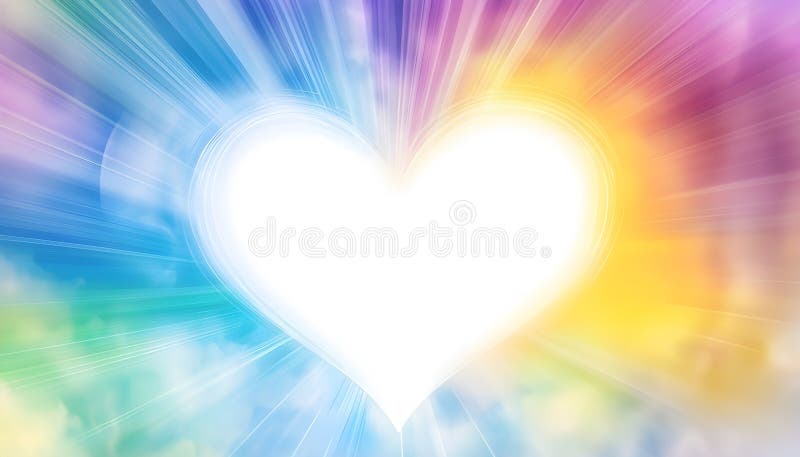 Rainbow-Herz-Licht Berst Himmel Hintergrund schöne romantische ätherische Wolkenlandschaft mit einem pulsierenden Licht Bersten li lizenzfreie stockfotografie