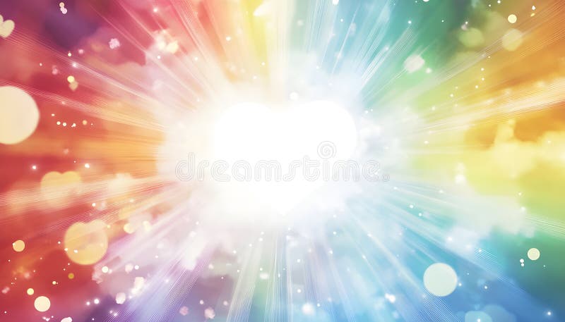 Rainbow-Herz-Licht Berst Himmel Hintergrund schöne romantische ätherische Wolkenlandschaft mit einem pulsierenden Licht Bersten li stockfotos
