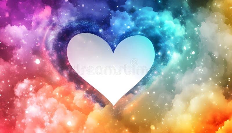 Rainbow-Herz-Licht Berst Himmel Hintergrund schöne romantische ätherische Wolkenlandschaft mit einem pulsierenden Licht Bersten li lizenzfreies stockbild