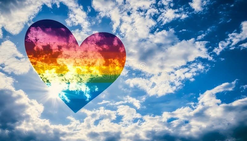 Rainbow-Herz-Licht Berst Himmel Hintergrund schöne romantische ätherische Wolkenlandschaft mit einem pulsierenden Licht Bersten li stockfotografie