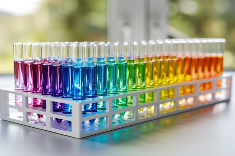 Rainbow Laboratory Test Tubes, Blurred Background, Color Laboratory