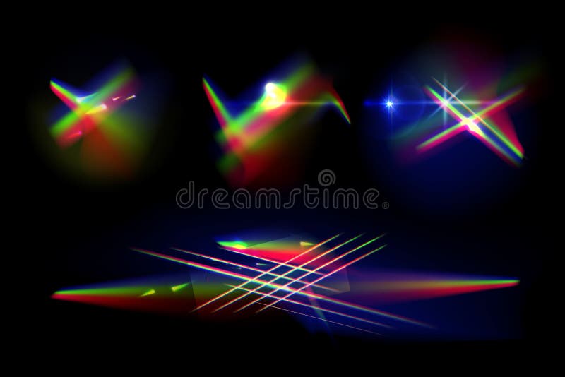 Rainbow Light Flare Effects, 3d Diamond Prism Sparkles stock illustration