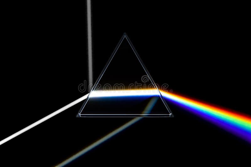 Rainbow light prism. Optical glass pyramid with visible spectrum stock illustration