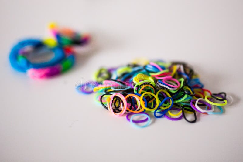 Colorful Rainbow loom bracelet rubber bands Stock Photo - Alamy