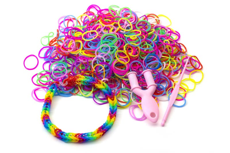 Rainbow Loom Colored Rubber Bands for Weaving Accessories Stock Photo Image of hand, handwork