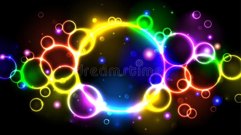 Rainbow Neon Color Bright Bubbles Abstract Multicolor Background With Circles Sparkles Bokeh Stock Vector Illustration Of Abstract Decoration