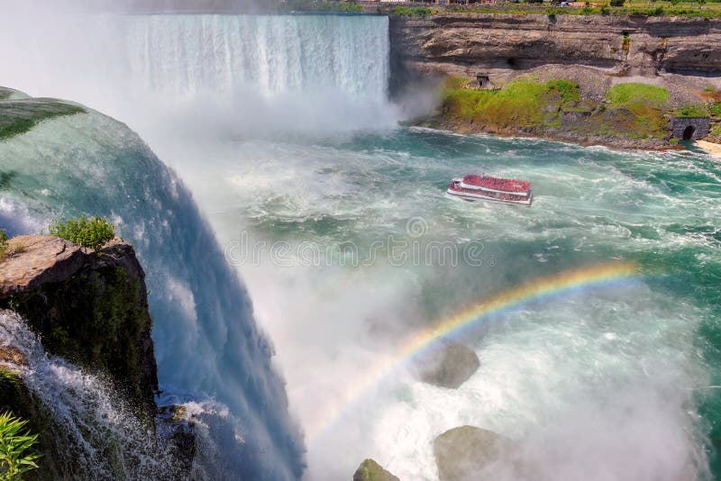 Niagara Falls with Rainbow at Summer Morning in New York, USA Editorial