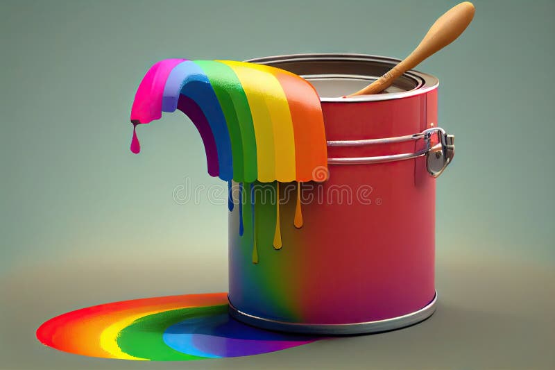 A Rainbow Paint Can with a Brush in the Top, Ready for Creative
