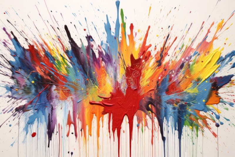 Rainbow paint splatters on white canvas stock illustration