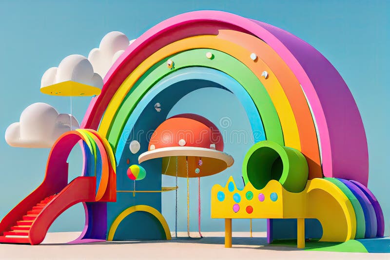 Children at playground with rainbow 4639171 Vector Art at Vecteezy