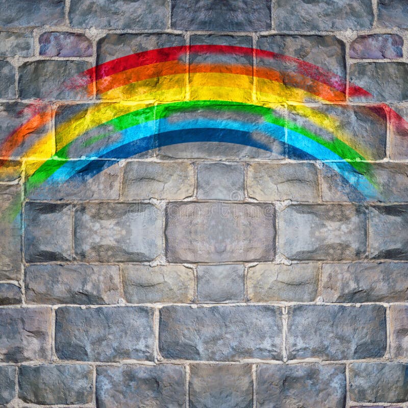 Rainbow Painted on Stone Brick Wall Stock Image Image of pattern