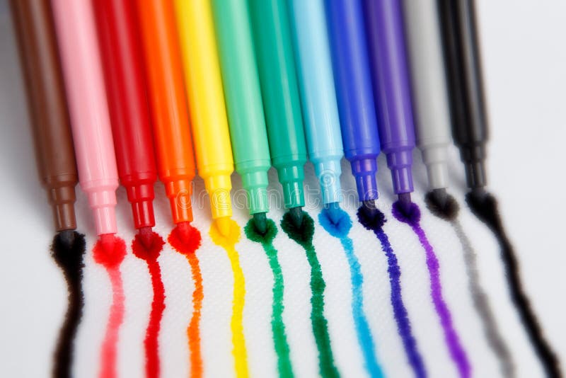 A Set of Multi-colored Pens with Caps in Transparent Plastic Case, Stand on  a Rainbow Background, Vertically Oriented Stock Photo - Image of ballpoint,  colorful: 165922124