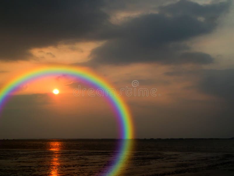 rainbow and reflection spread cloud of sunset