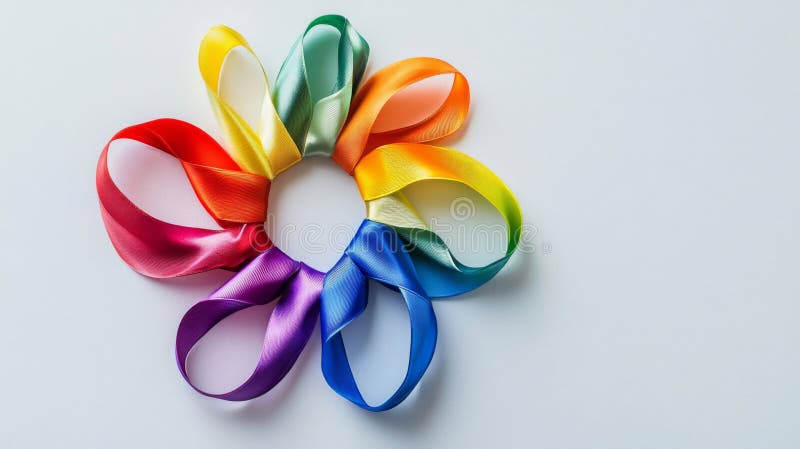 Rainbow ribbons arranged in a circular flower shape vector illustration
