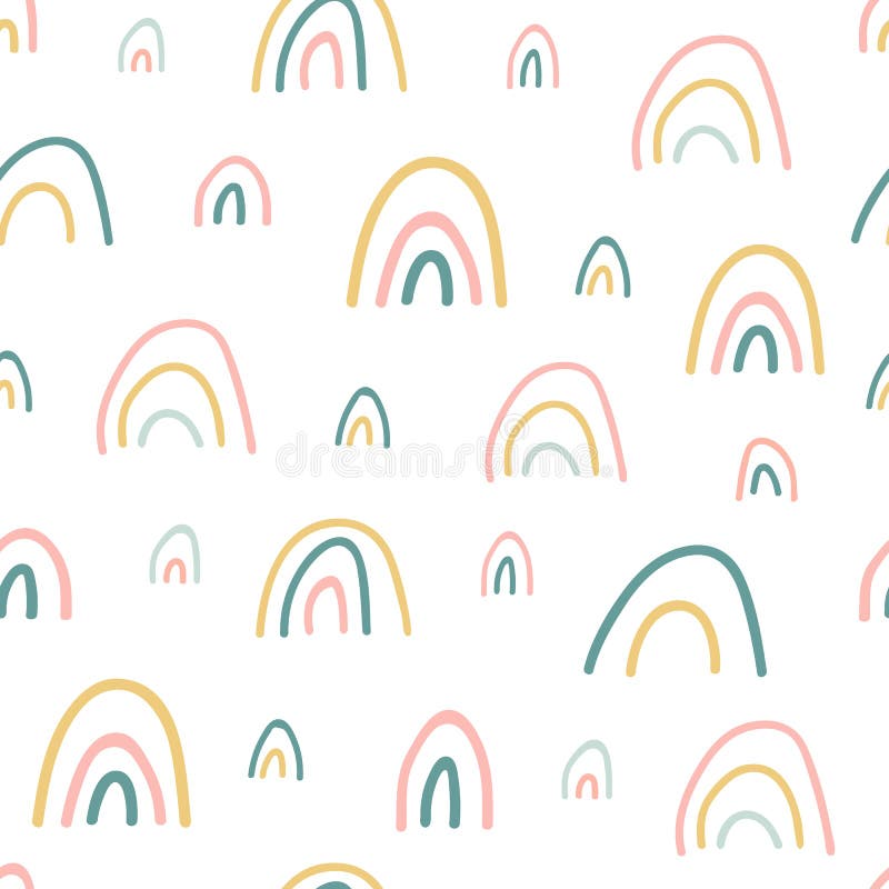 Rainbow Seamless Pattern. Unique Hand Drawn Rainbow Texture. Cute ...