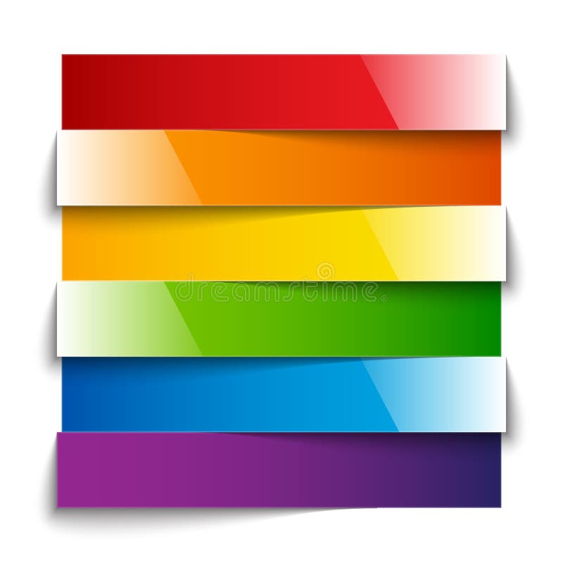 Rainbow shiny paper stripes banners with shadows