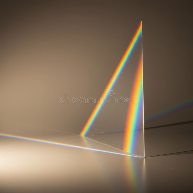 Rainbow Spectrum Through Triangular Prism on Beige Surface vector illustration