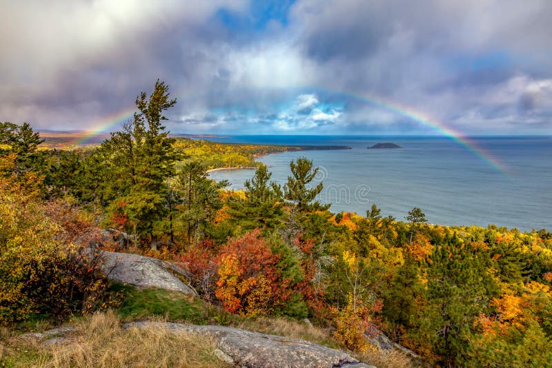 Rainbow at Sugarloaf Mountain in Autumn, Marquette Michigan