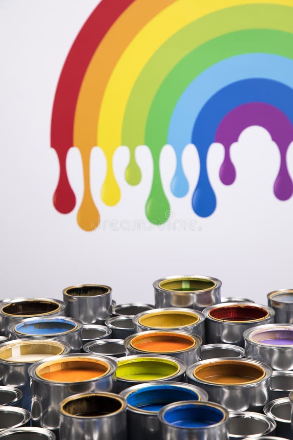 Rainbow, Tin Metal Cans with Color Paint Stock Illustration