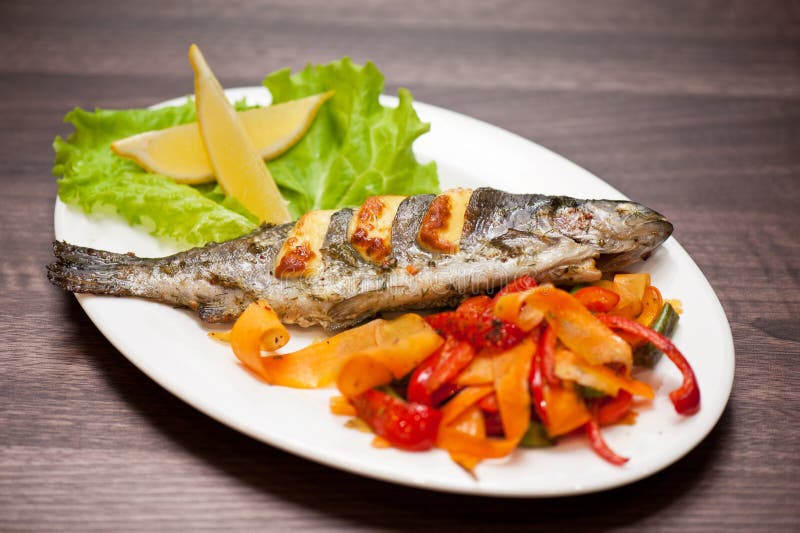 Rainbow trout fish stock image. Image of leaf, broccoli 53796409