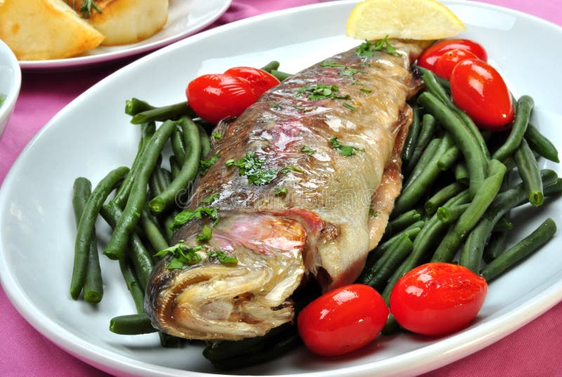 Rainbow Trout with Organic Green Beans Stock Photo Image of freshness
