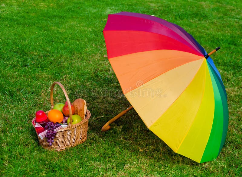 Rainbow Umbrella Picnic Basket Stock Photos Free & RoyaltyFree Stock