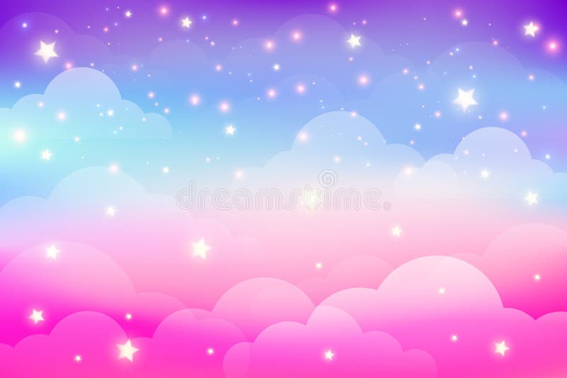 Rainbow Unicorn Background with Clouds and Stars. Pastel Color Sky. Magical  Landscape, Abstract Fabulous Pattern Stock Vector - Illustration of  holographic, watercolor: 252286358