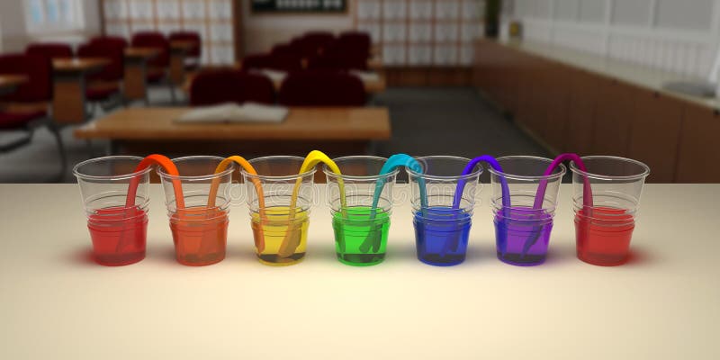 Rainbow walking water experiment in classroom.