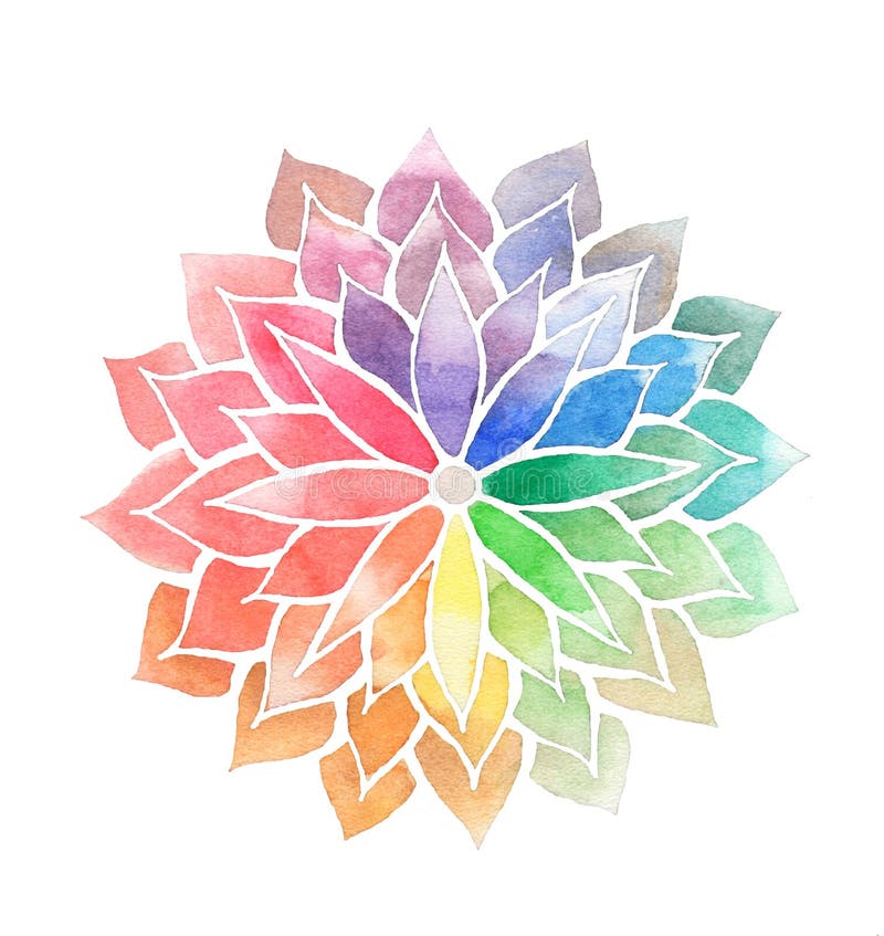 Rainbow watercolor painted flower