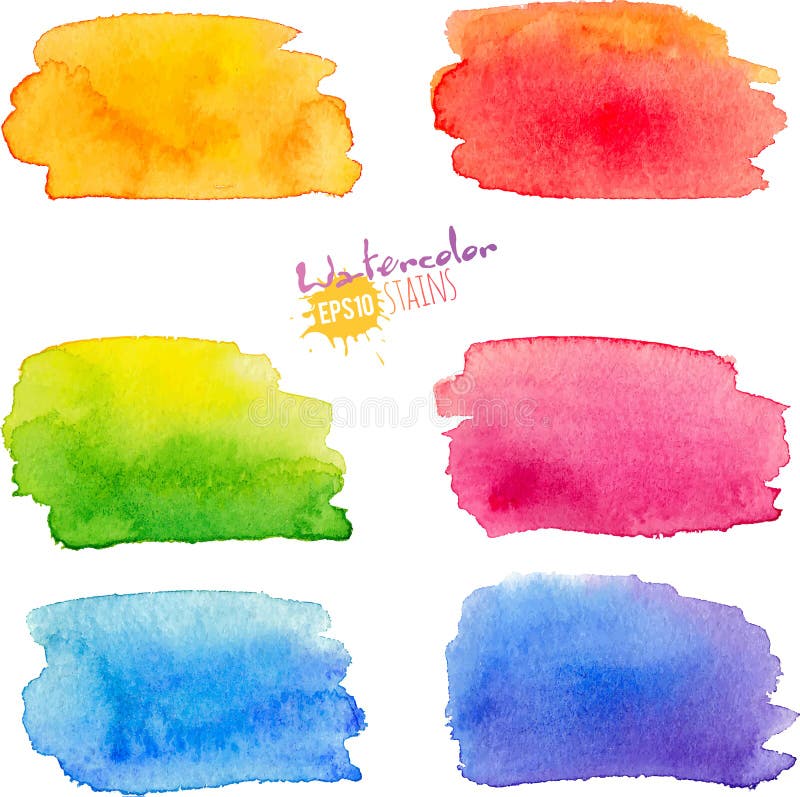 Rainbow watercolor stains set stock illustration