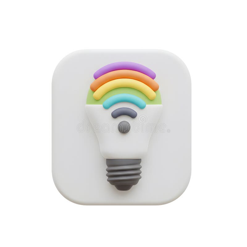 Rainbow Wifi Smart Bulb App Icon Design 3D Render Illustration stock illustration