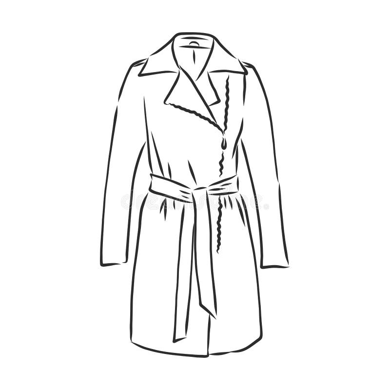 Raincoat. Monochrome Sketch, Hand Drawing. Black Outline on White ...